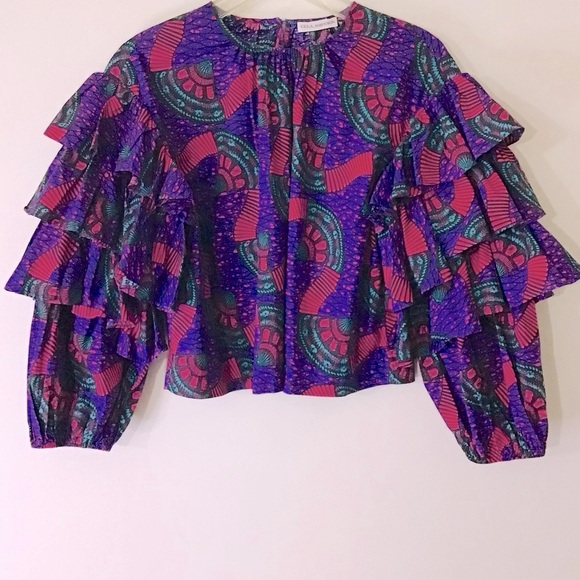ULLA JOHNSON Tulia Printed Cotton Top In Purple NWOT
